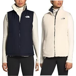 The North Face Mossbud Insulated Reversible Fleece Puffer Vest Navy White Size M
